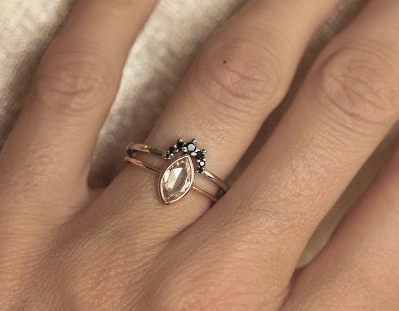 Black Diamond Crown Ring, Black Diamond Wedding Band view 4