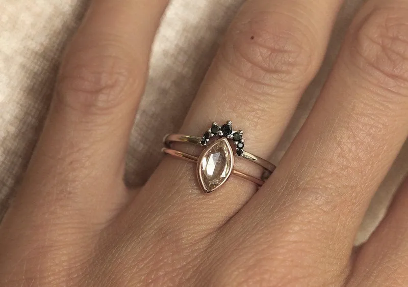 Black Diamond Crown Ring, Black Diamond Wedding Band view 5