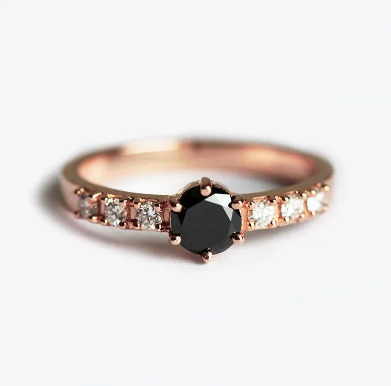 Black Diamond Ring, Rose Gold Ring view 2