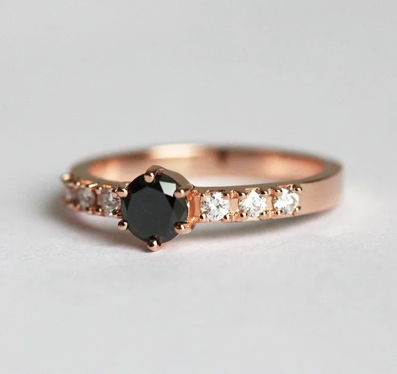 Black Diamond Ring, Rose Gold Ring view 3