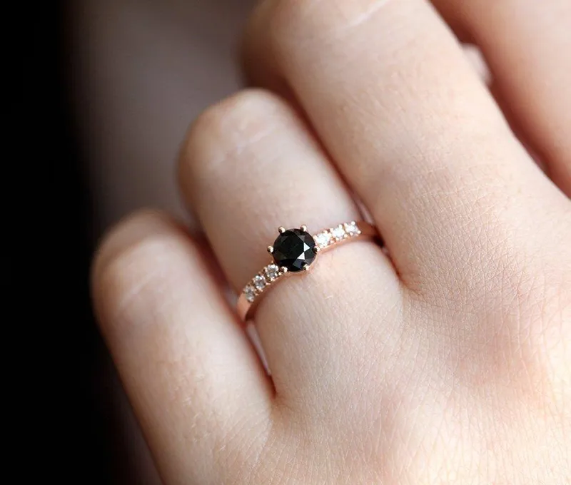 Black Diamond Ring, Rose Gold Ring view 4