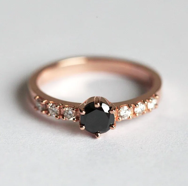 Black Diamond Ring, Rose Gold Ring view 5