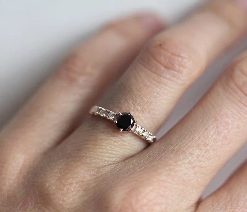 Black Diamond Ring, Rose Gold Ring view 6