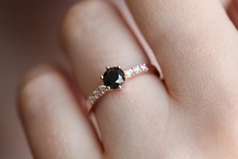 Black Diamond Ring, Rose Gold Ring view 7