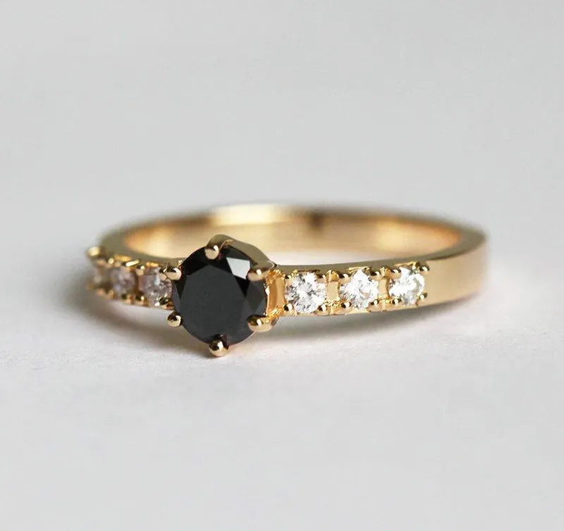 Black Diamond Ring, Rose Gold Ring view 8