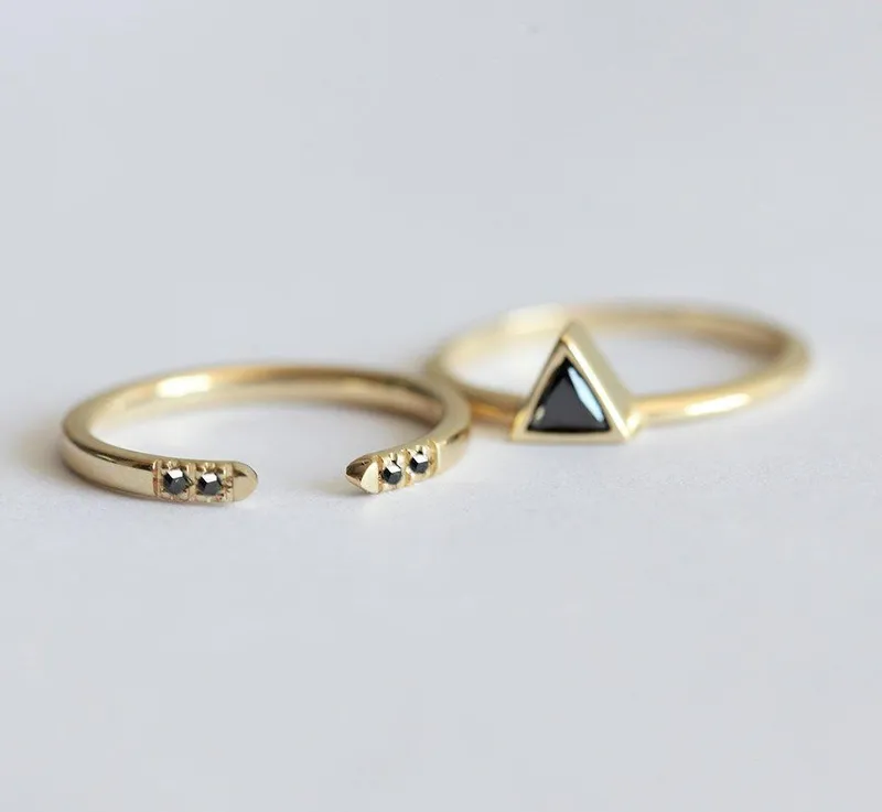 Black Diamond Ring, Triangle Diamond Wedding Ring Set vy 2