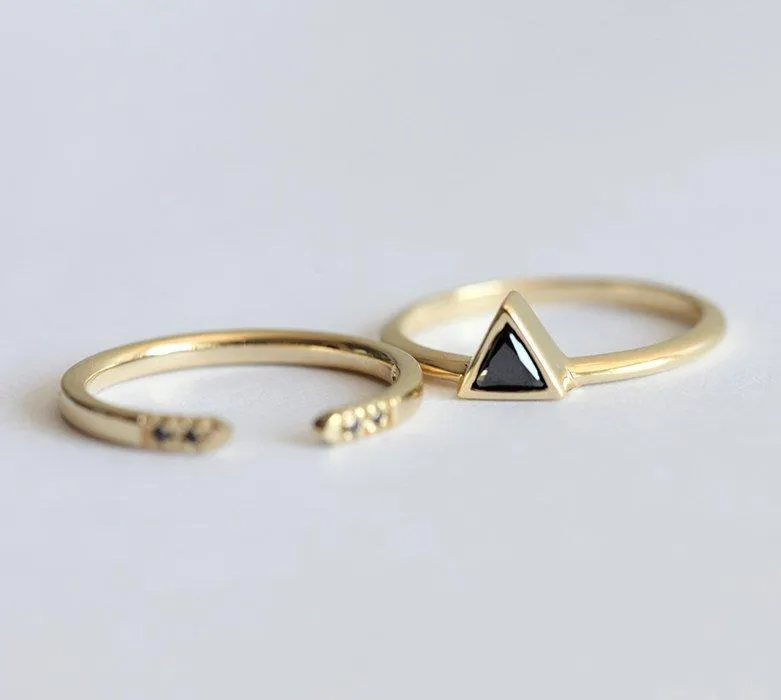 Black Diamond Ring, Triangle Diamond Wedding Ring Set vy 3