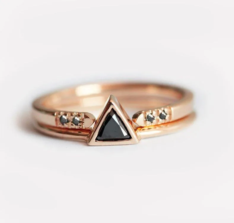 Black Diamond Ring, Triangle Diamond Wedding Ring Set vy 4