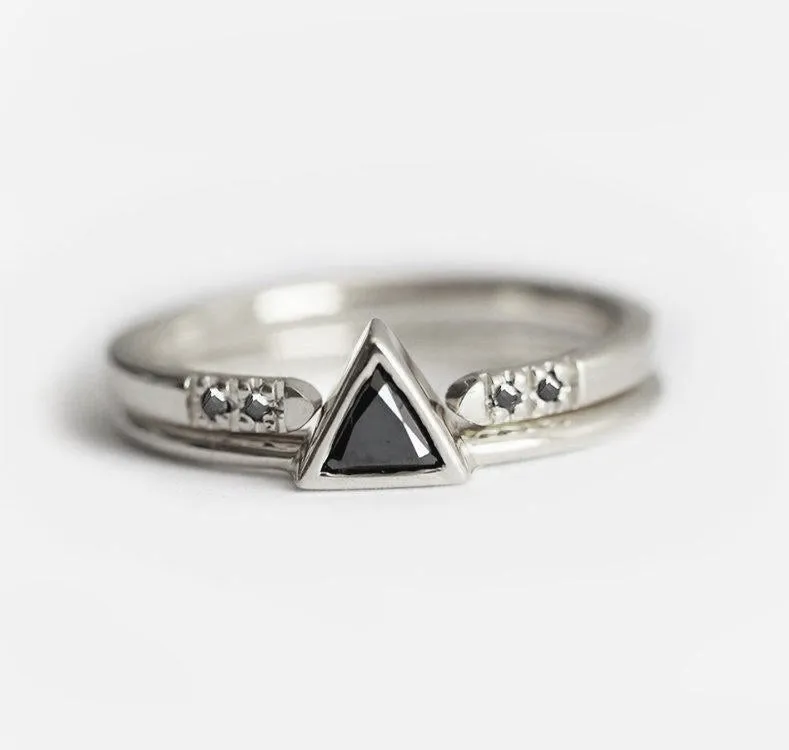 Black Diamond Ring, Triangle Diamond Wedding Ring Set vy 5