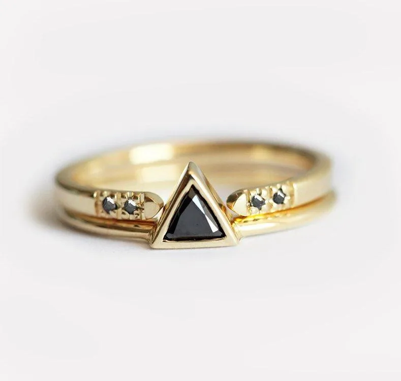 Black Diamond Ring, Triangle Diamond Wedding Ring Set diamond engagement ring