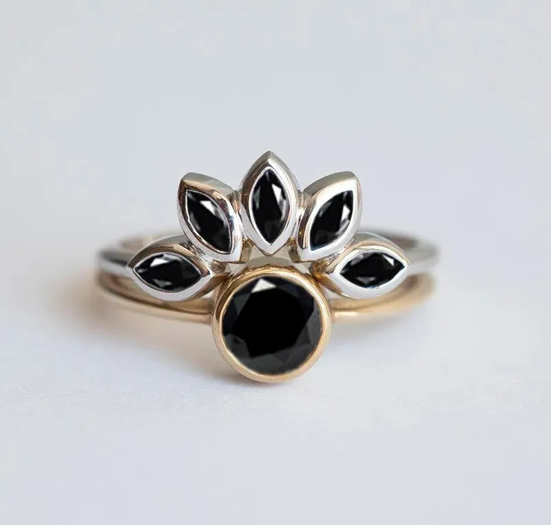 Black Engagement Ring, Black Diamond Wedding Set vy 3