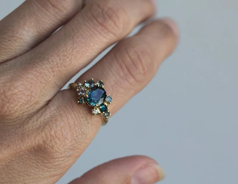 Blaine Teal Sapphire Cluster Ring view 2