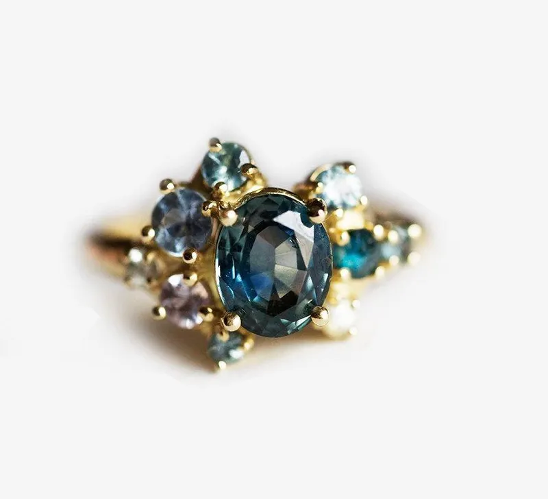 Blaine Teal Sapphire Cluster Ring view 3