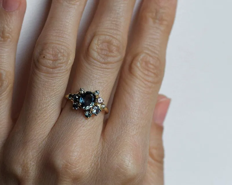 Blaine Teal Sapphire Cluster Ring view 4
