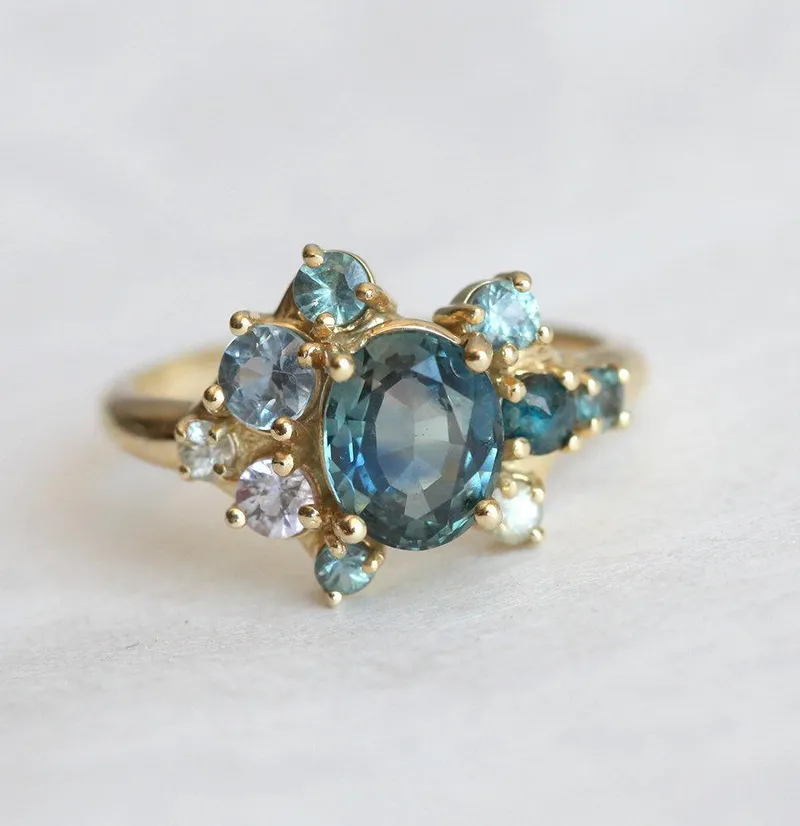Blaine Teal Sapphire Cluster Ring view 5