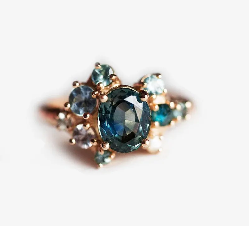 Blaine Teal Sapphire Cluster Ring view 6