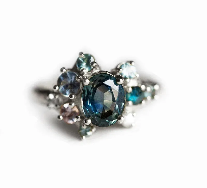 Blaine Teal Sapphire Cluster Ring view 7