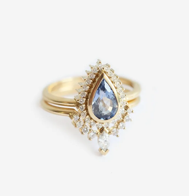BLUE SAPPHIRE DIAMOND RING SET view 3