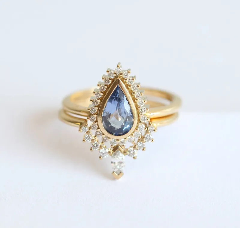 BLUE SAPPHIRE DIAMOND RING SET view 6