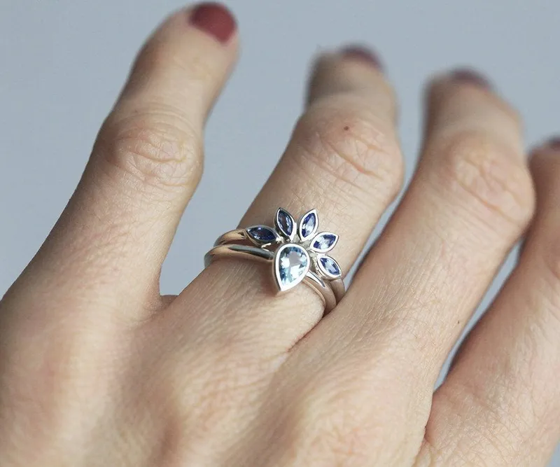 Blue Sapphire Ring, Sapphire Wedding Ring vy 3