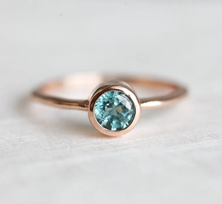Blue Zircon Ring, Rose Gold Band vy 3