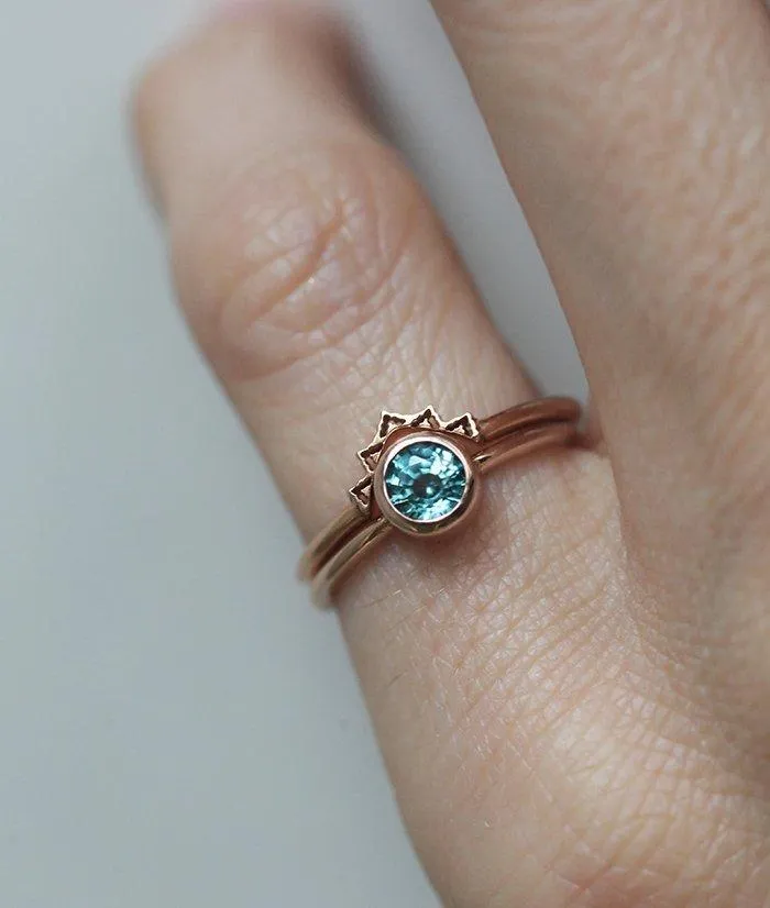 Blue Zircon Ring, Rose Gold Band vy 5