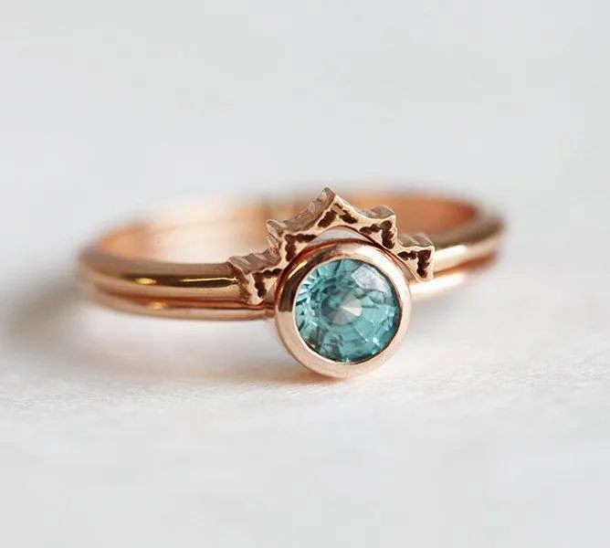 Blue Zircon Ring, Rose Gold Band vy 6
