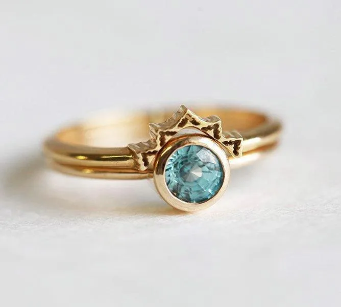 Blue Zircon Ring, Rose Gold Band vy 7