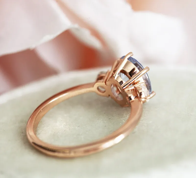 Bluish Sapphire Engagement Ring, Three Stone Sapphire Ring, Oval Sapphire Ring, Blue Engagement Ring vy 10