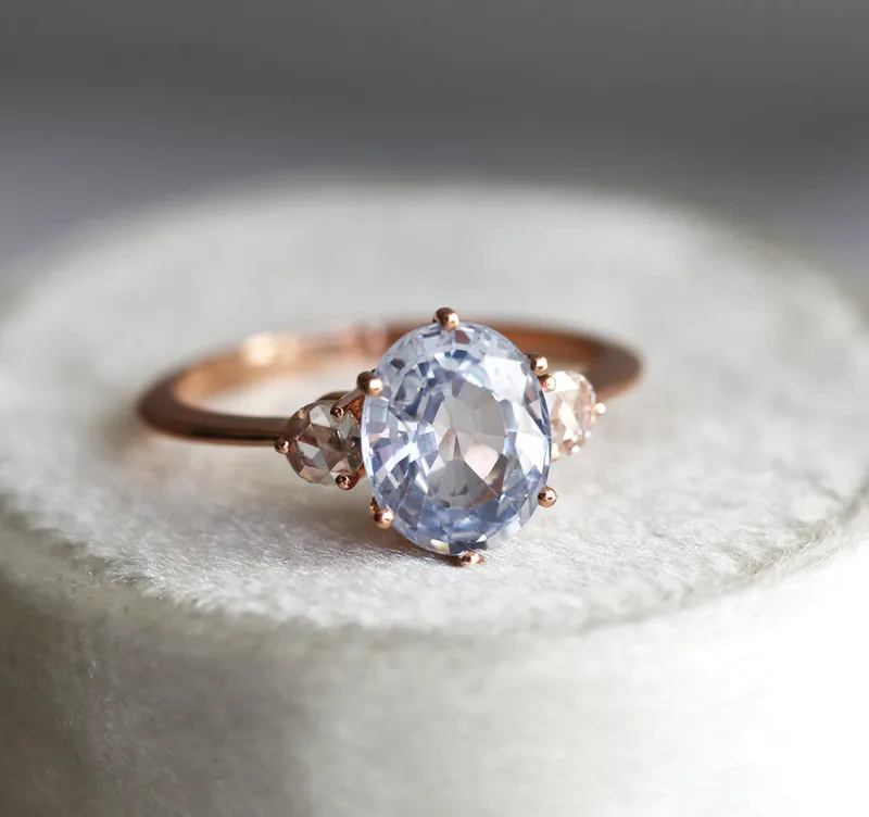 Bluish Sapphire Engagement Ring, Three Stone Sapphire Ring, Oval Sapphire Ring, Blue Engagement Ring vy 7