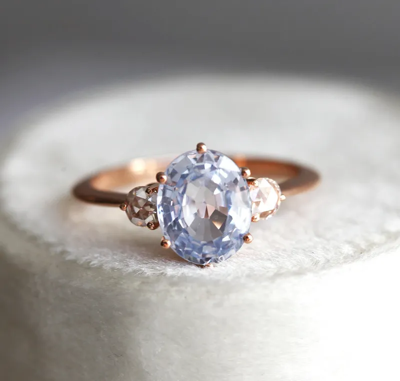 Bluish Sapphire Engagement Ring, Three Stone Sapphire Ring, Oval Sapphire Ring, Blue Engagement Ring vy 8