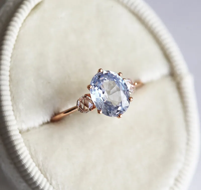 Bluish Sapphire Engagement Ring, Three Stone Sapphire Ring, Oval Sapphire Ring, Blue Engagement Ring vy 9