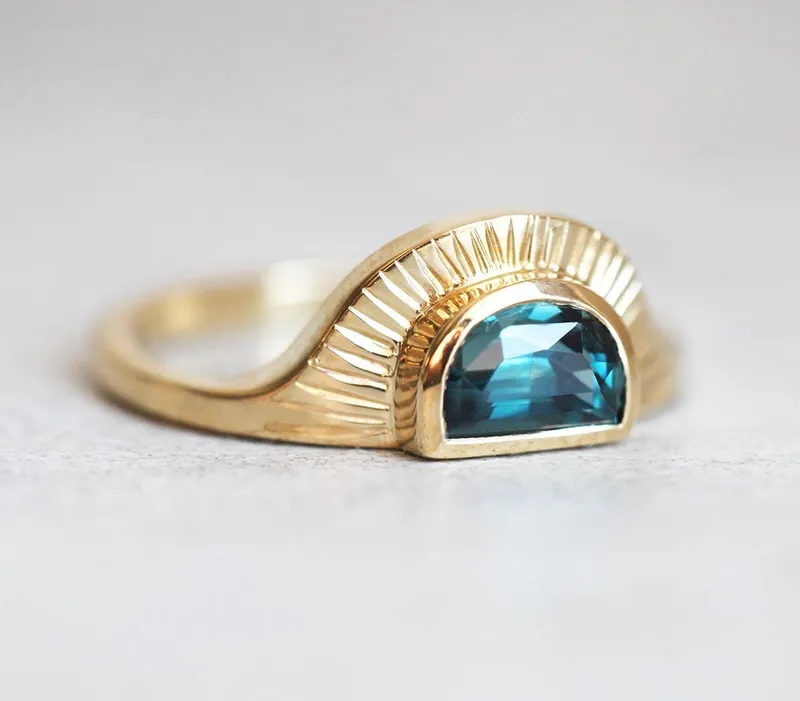 Bohemian Half Moon Sapphire Ring view 2