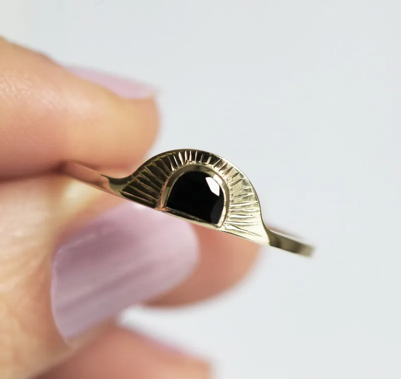 Bohemian Half Moon Spinel Onyx And Gold Sunset Ring view 3