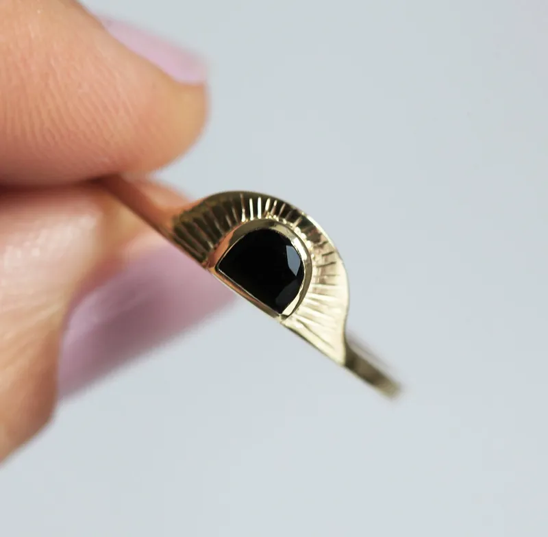 Bohemian Half Moon Spinel Onyx And Gold Sunset Ring view 4