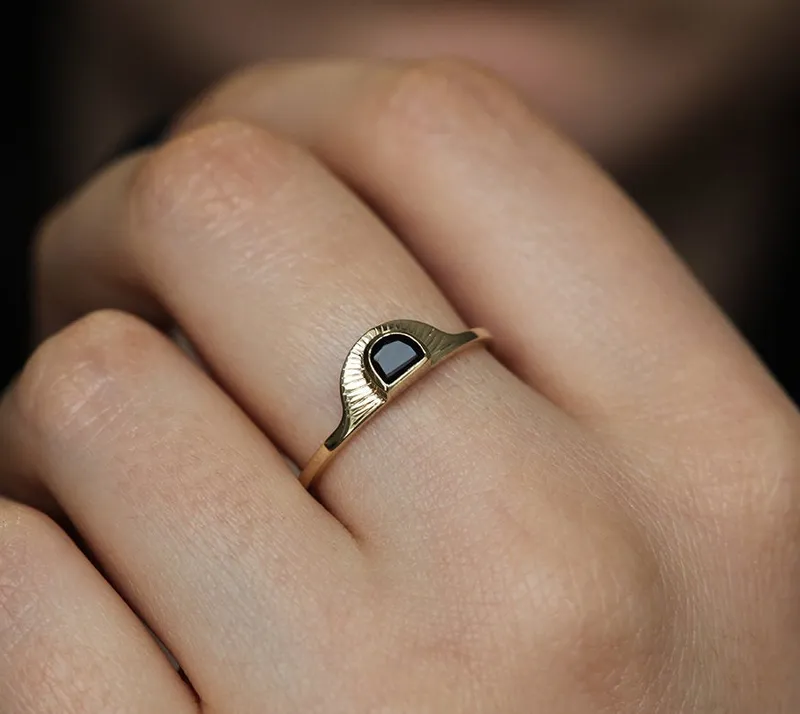 Bohemian Half Moon Spinel Onyx And Gold Sunset Ring view 5