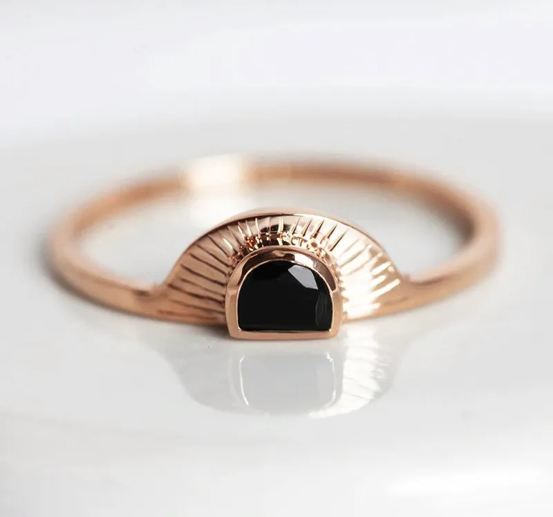 Bohemian Half Moon Spinel Onyx And Gold Sunset Ring view 9