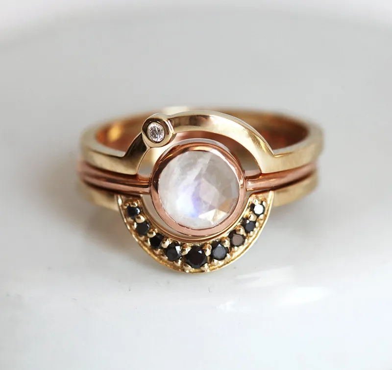 Bohemian Moonstone Ring Set, Moon Ring Set view 2