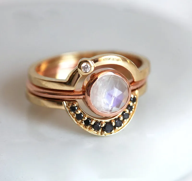 Bohemian Moonstone Ring Set, Moon Ring Set view 3