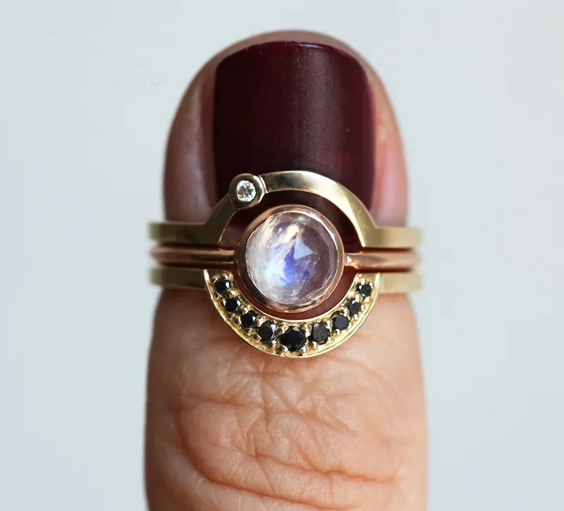 Bohemian Moonstone Ring Set, Moon Ring Set view 4