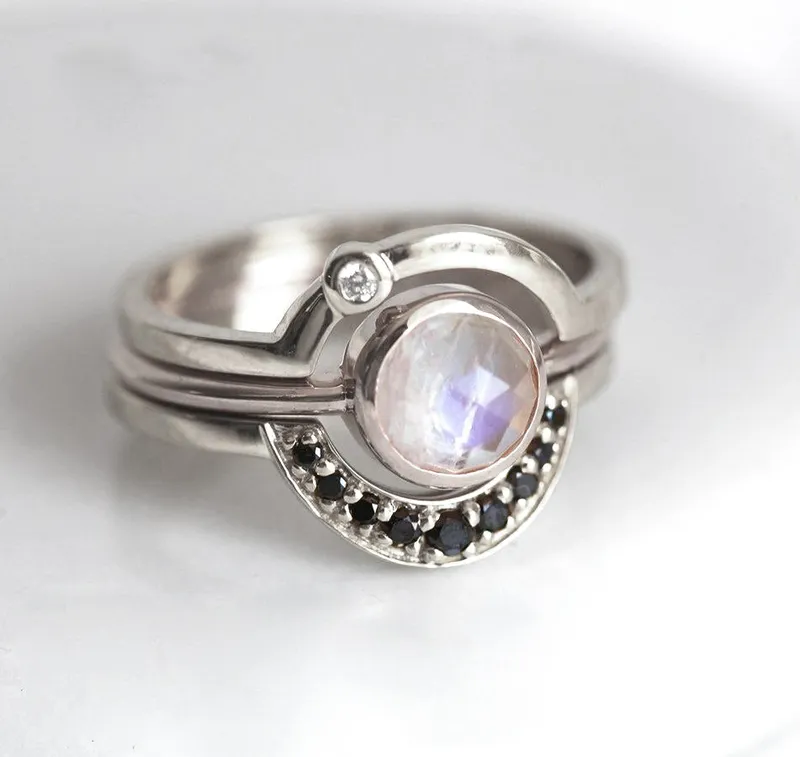 Bohemian Moonstone Ring Set, Moon Ring Set view 5
