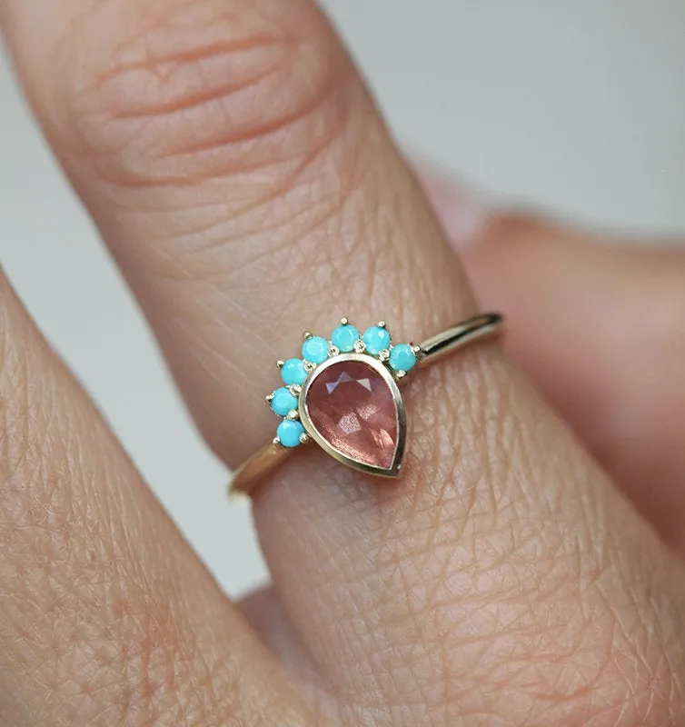 Bohemian Oregon Sunstone Ring With Turquoise Accents vy 2