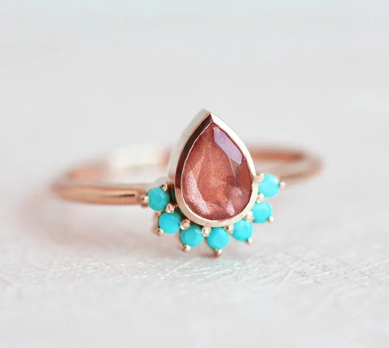 Bohemian Oregon Sunstone Ring With Turquoise Accents vy 4
