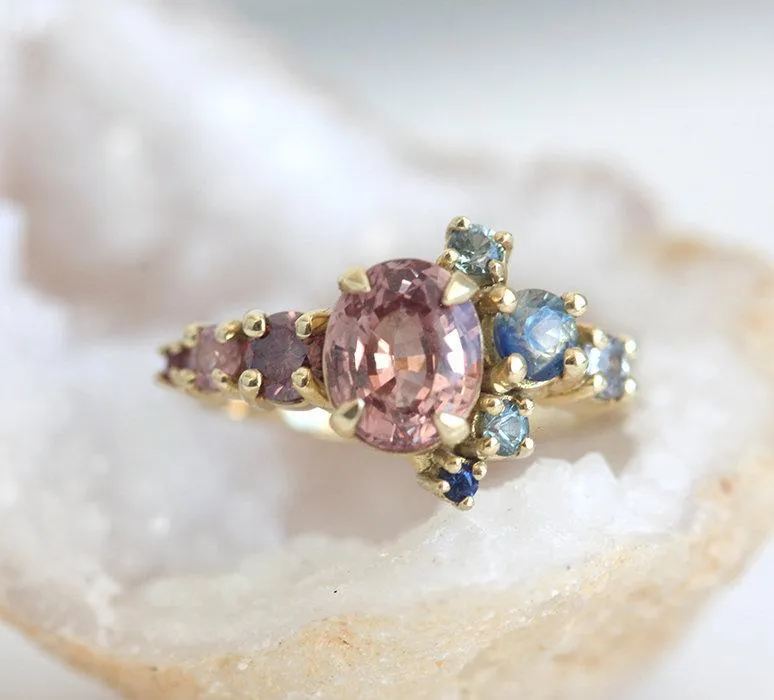 Brenda Peach Sapphire Cluster Ring view 3