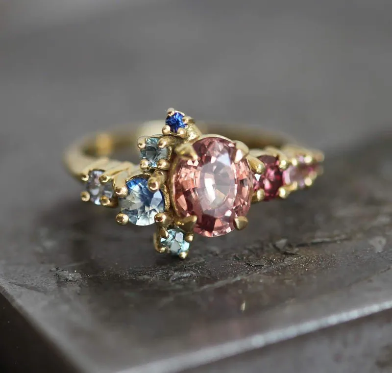 Brenda Peach Sapphire Cluster Ring view 4