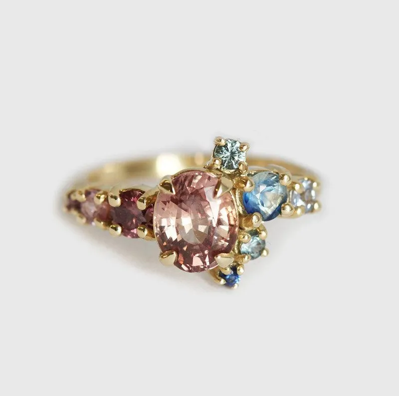 Brenda Peach Sapphire Cluster Ring view 5