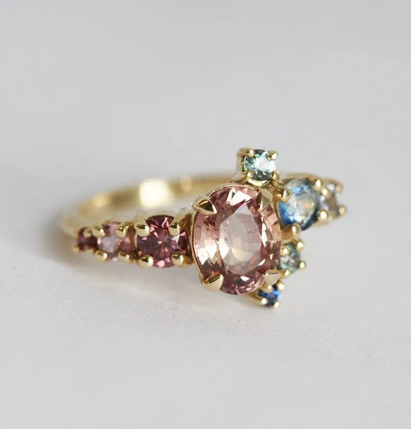 Brenda Peach Sapphire Cluster Ring view 6
