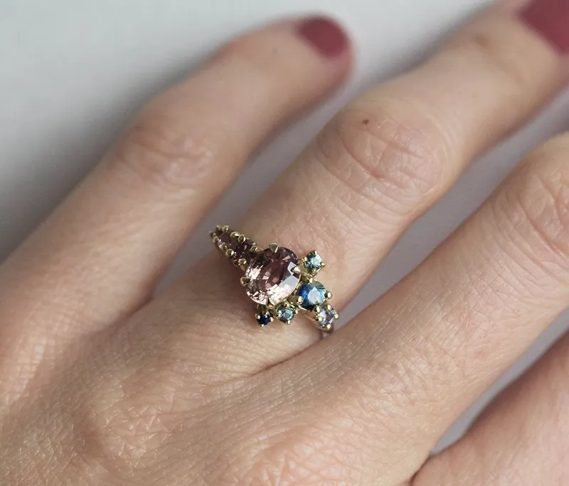 Brenda Peach Sapphire Cluster Ring view 7