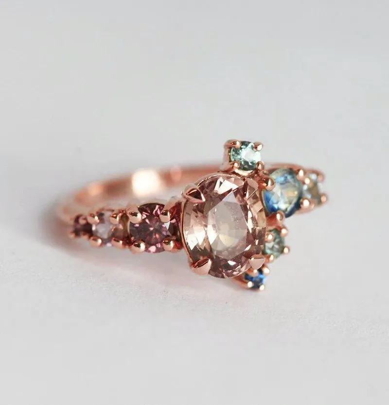 Brenda Peach Sapphire Cluster Ring view 8