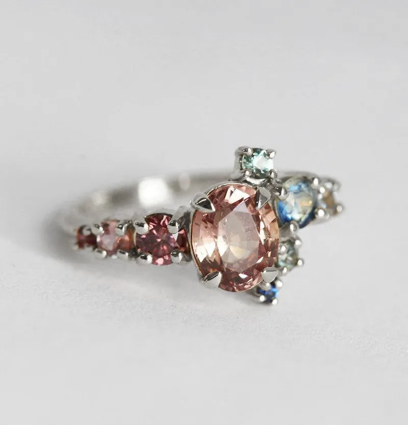 Brenda Peach Sapphire Cluster Ring view 9